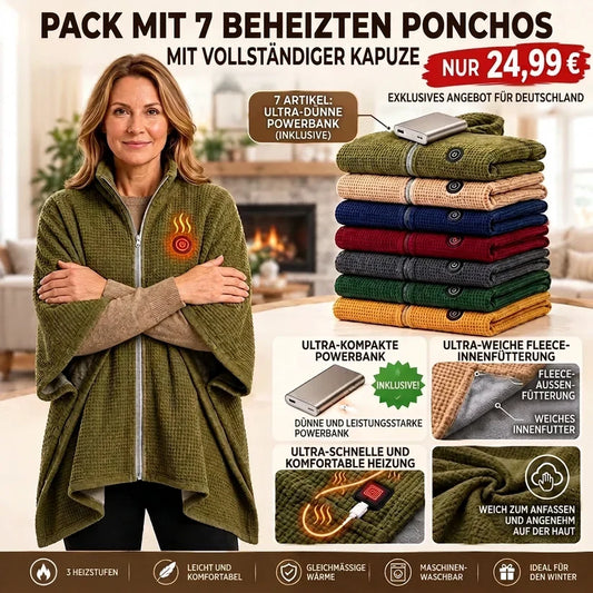 🔥Tragbare Heizdecke für Damen – Kuschelweicher Fleece-Poncho für den Winter